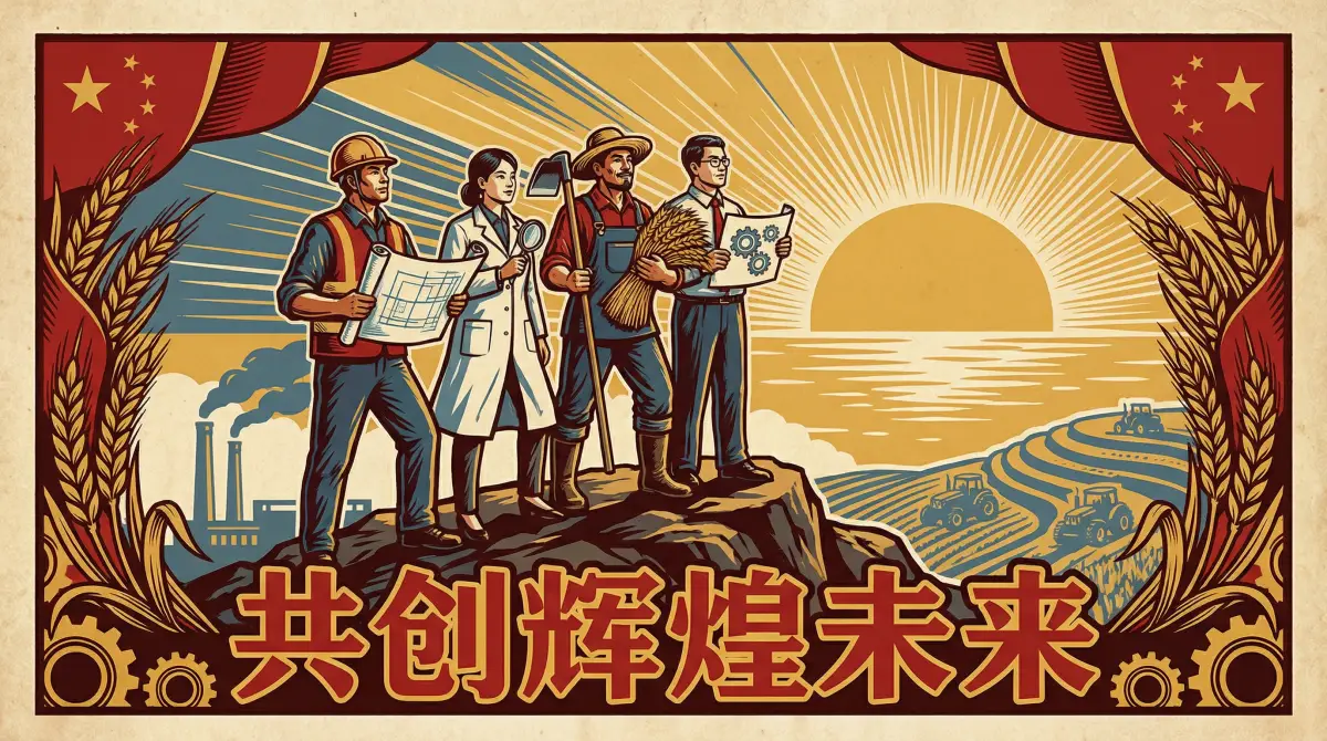 劳动者群像宣传画 - 51吃瓜官网 共创辉煌